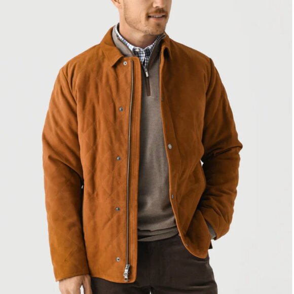 Peter Millar Men's Crown Suede Quilted Coat Jacket Whiskey Brown MF24Z08 $1295 - Picture 3 of 14